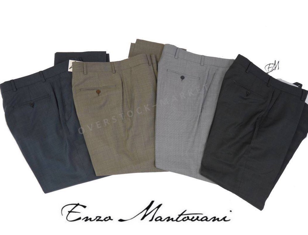 Men's Enzo Mantovani Italian Wool Super 110s Flat Front Dress Pants  