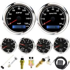 6 Gauge Set With Senders GPS Speedometer 0-160MPH Tacho Fuel Gauge Temp Oil Volt