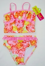 NWT Penelope Mack Infant Girls Pink  Fruit 2-piece Ruffle Bikini Swimsuit sz 12M