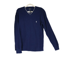 Polo Ralph Lauren Waffle Weave Blue Sweater Mens Size L Cotton White Pony