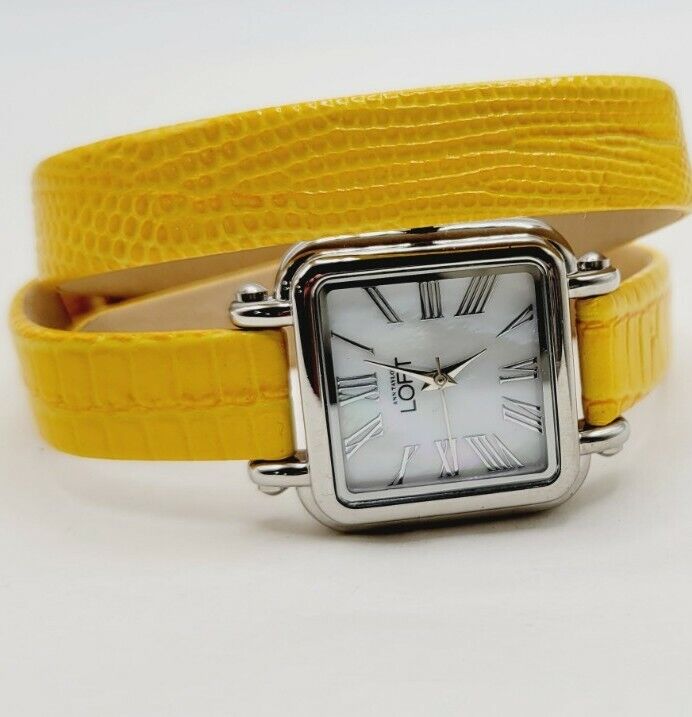Anne Taylor LOFT Watch Women WRAP AROUND Leather Band Tone New Battery Yellow