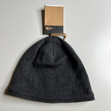 The North Face Beanie Hat Mens One Size Gray Knit Lined Logo Winter Warm