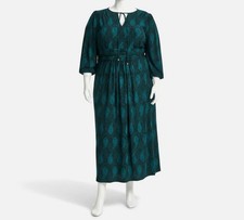 Tommy Hilfiger Women's Green Printed Tie-Neck Maxi Dress Plus Size 16W