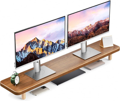 39'' Dual Monitor Stand Riser - Ergonomic Wooden Desk Organizer for 2 Screens