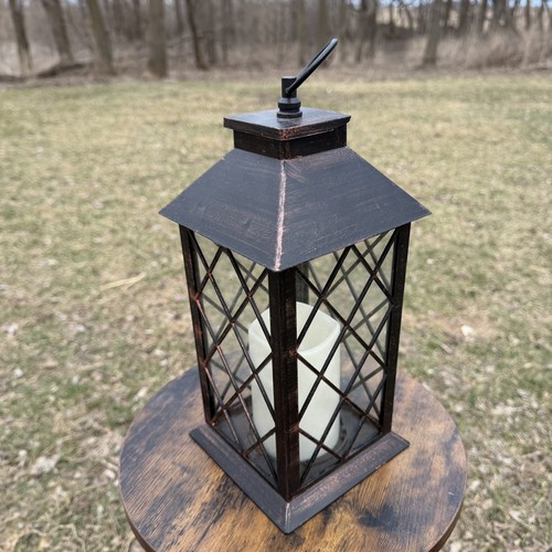 Bronzed Black Resin Lantern Glass Doors with Candle Outdoor or Indoor Light 12”