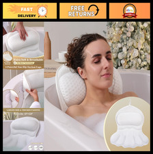 Ergonomic Bath Pillow for Tub - Soft 4D Air Mesh, Non-Slip Suction Cups, Quick-D