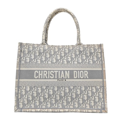 DIOR Book Tote Medium White Canvas Oblique Jacquard Tote Bag Handbag