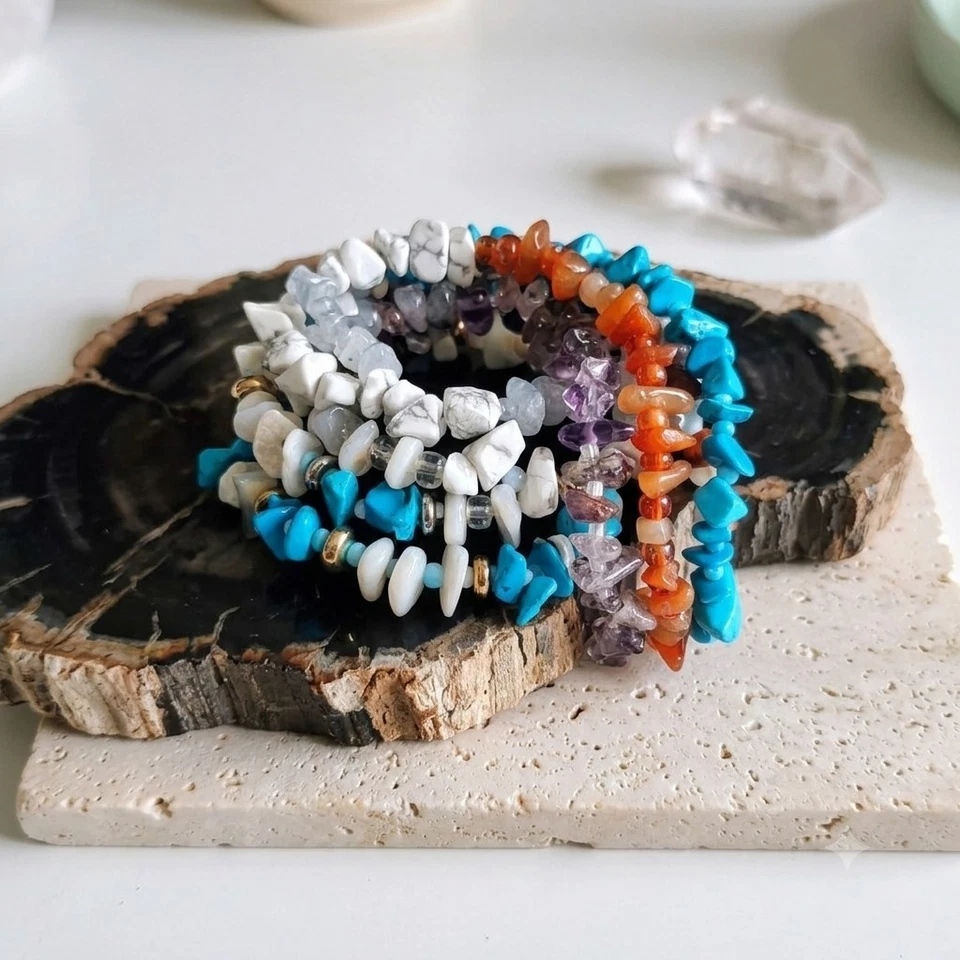 Lot de Bracelets en Pierres Naturelles Chips de Minéraux Multicolores - Photo 1/4