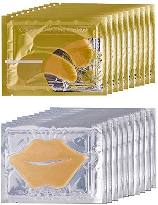 10 Pairs Collagen Crystal Eye Mask and 10 Pcs Collagen Crystal Lip Mask, Anti Ag