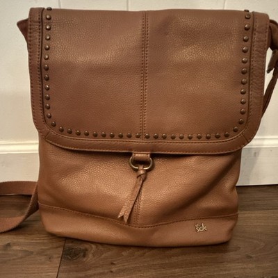 The Sak Brown Studded Backpack Geometric Pebbled Zip Adjustable Strap Pockets
