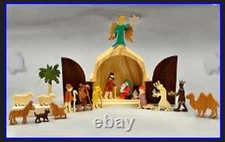 Wooden Nativity Scene Wood Creche Manger Barn Waldorf Holiday Christmas Gift