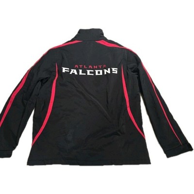 Rare Atlanta Falcons On The Field Jacket Blacket W Red Stripe Size LG Two-sided 
