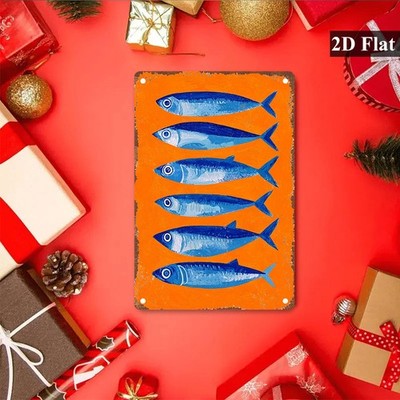 Featuring a of Five Sardines in Blue Tin Metal Signs Home Décor 8x12 
