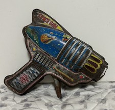 1950s Space Gun, Tin Litho Space Ray Toy, Japan Space capsule graphics
