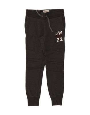 JACK WILLS Womens Graphic Tracksuit Trousers Joggers UK 6 XS Grey Cotton AI01