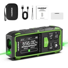 Huepar Dual Laser Measuring Tool, 656Ft Green-Beam Bilateral Digital Laser Di...