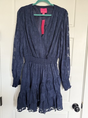 Lilly Pulitzer Cristiana Long Sleeve Dress True Navy Poly Crepe Size 14 NWT  | eBay