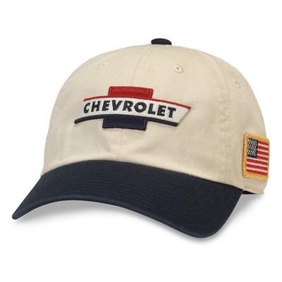 AMERICAN NEEDLE Chevrolet Baseball Dad Hat One Size, Ballpark (Ivory/Navy)