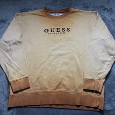 Vintage Guess Originals Sweatshirt Mens Large Beige Spellout Logo Ribbed Retro