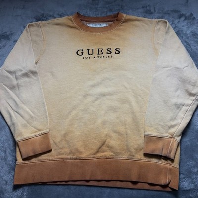Vintage Guess Originals Sweatshirt Mens Large Beige Spellout Logo Ribbed Retro