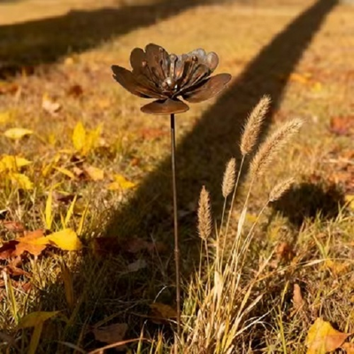#ad Rusty Five Beads Flower Metal Garden StakeSet of 2 Rustic Metal Yard Art Decor $65.99