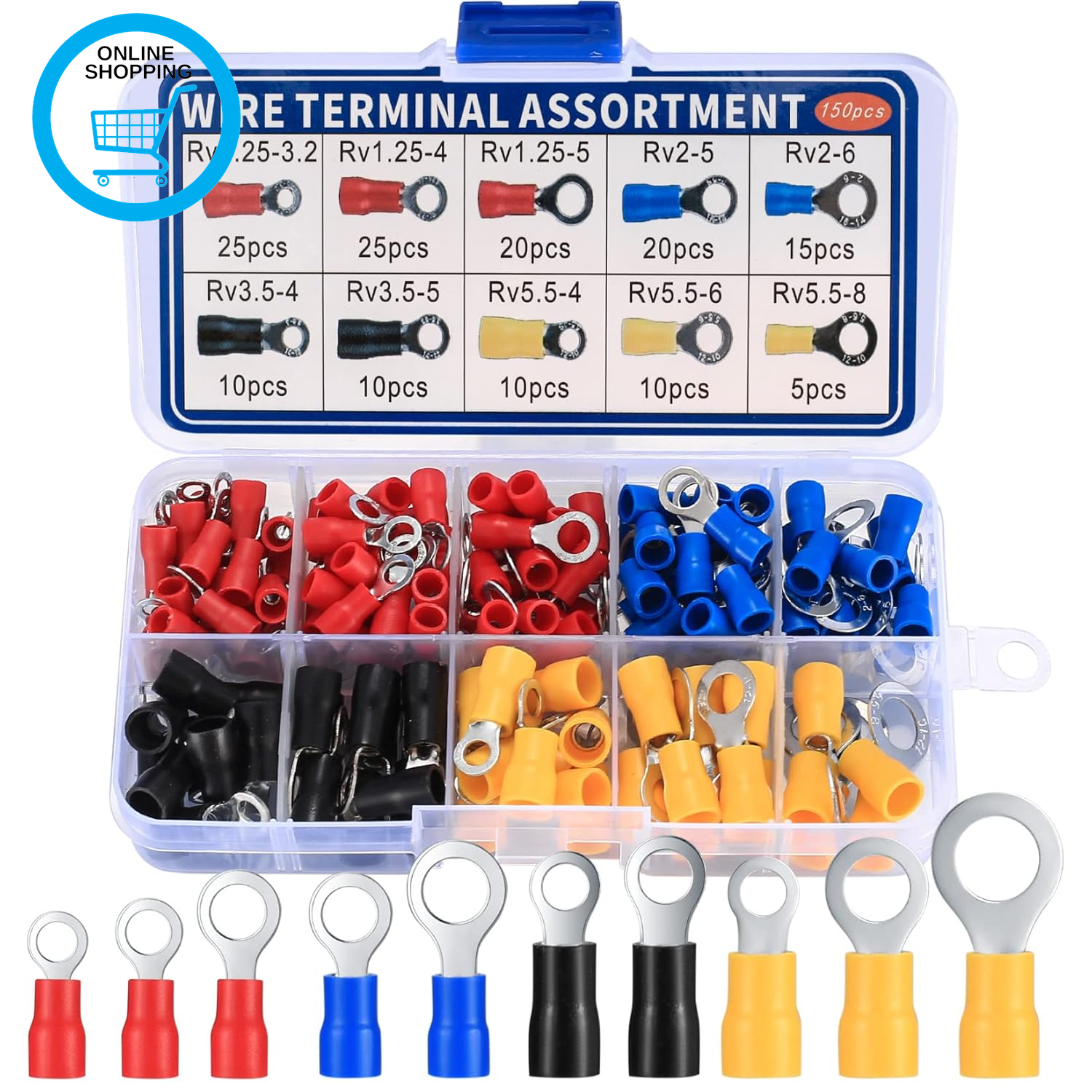 150 Pcs Ring Crimps Terminals Connectors, Insulated Electrical Terminals Wiring