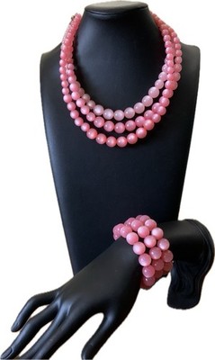 LISNER 1960 S CANDY PINK MOONGLOW LUCITE BEAD NECKLACE/BRACELET SET SIGNED