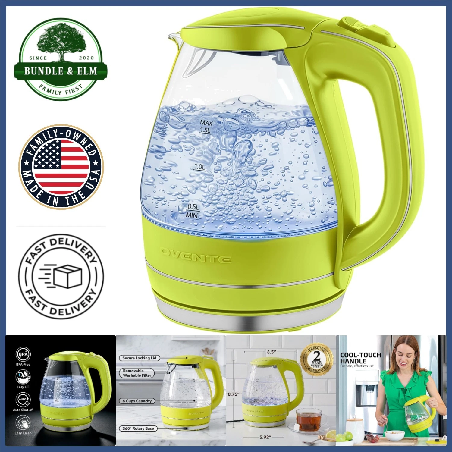 Green Electric Kettle 1.5L with Removable Filter and BPA-Free Glass Construction
Opens in a new wind