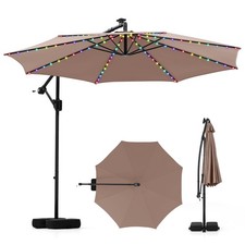 10 FT Solar Offset Hanging Umbrella w/96 Solar Multi-colored Flowing LED Lights