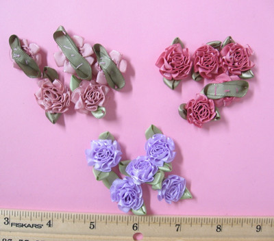 3/4''/1 3/8'' Ribbon Carnation Flower Trim 50 pc Pkgs. Mauve, Rose, Lavender - USA