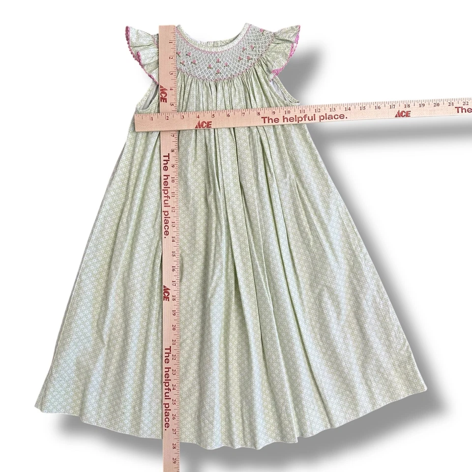 Vintage Silly Goose Hand Smocked Dress Light Sage Green Size 4 - Image 3 of 4
