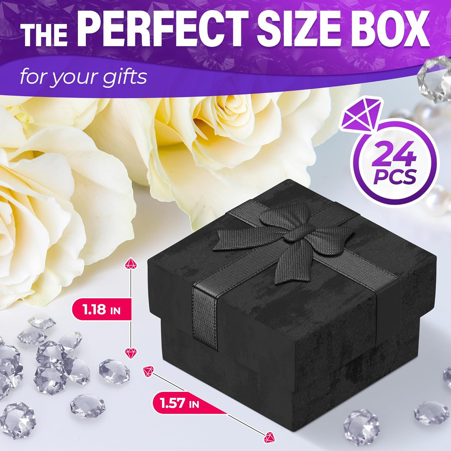 KETAR 24 Pcs Ring Boxes Bulk – Black Cardboard Ring Box, 1.57 X 1.57 Inch – Dura