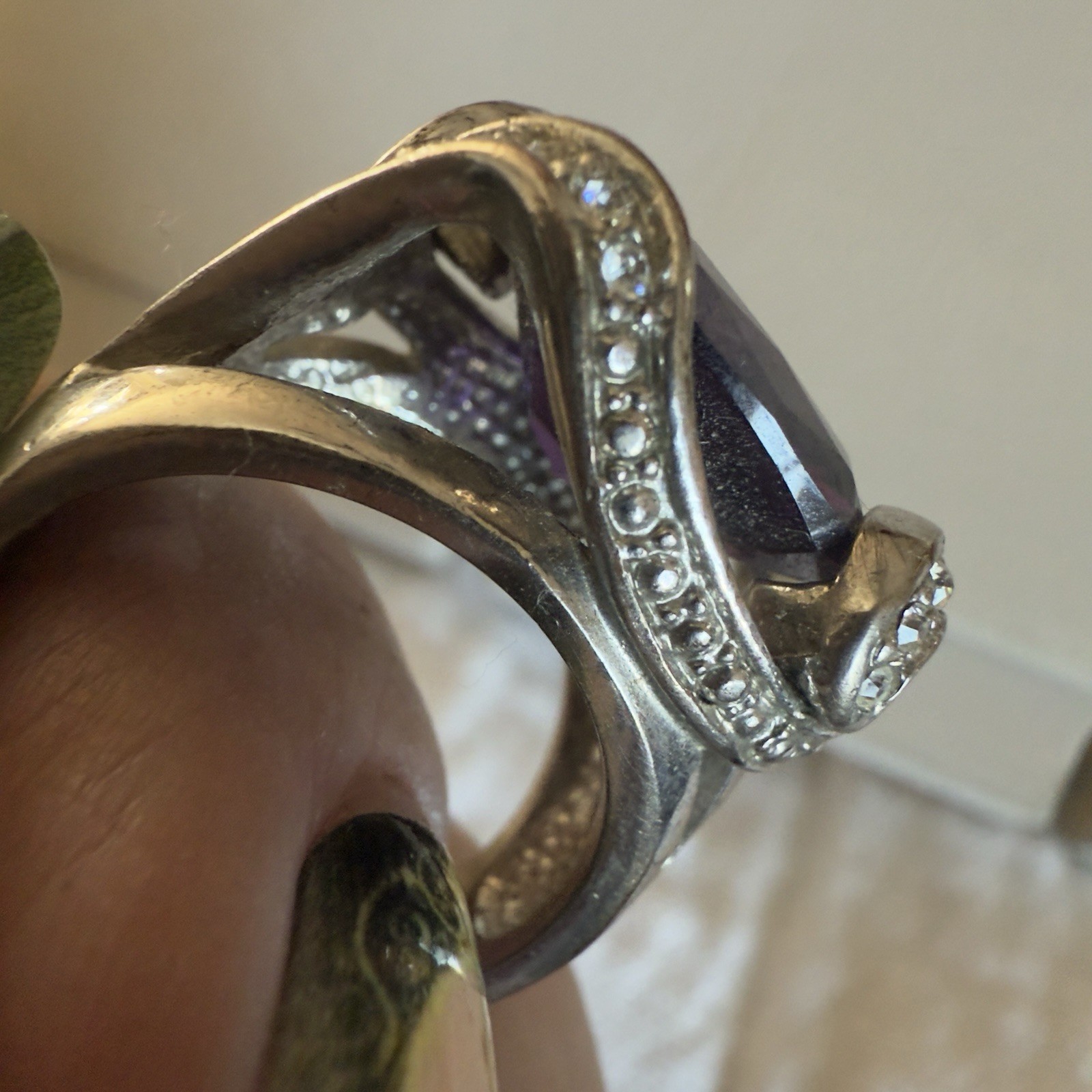 Large Statement Ring Amethyst and CZ Ring Size 9 - image 3