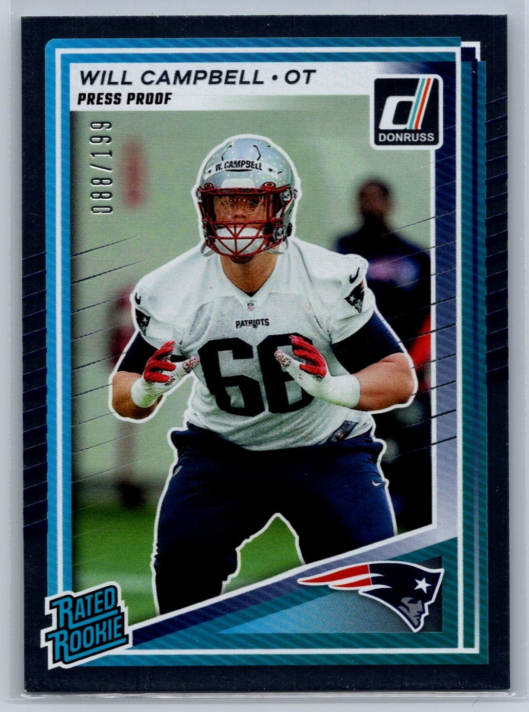 Will Campbell 2025 Donruss Rated Rookie Press Proof Silver /199 New England