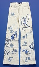  2,390 RALPH LAUREN PURPLE LABEL SP18 Embellished White Flare Jeans 24 Actual 26