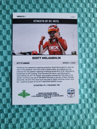 2025 Parkside Indycar Pronto Week 1 Scott McLaughlin NTT P1 Award #1 - Picture 2 of 2