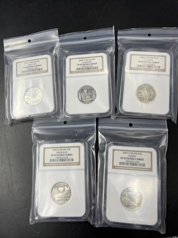 2003 S Silver Quarter 5 Coin Set NGC PF69 UCAM Brown Label Holders - Image 4 of 4