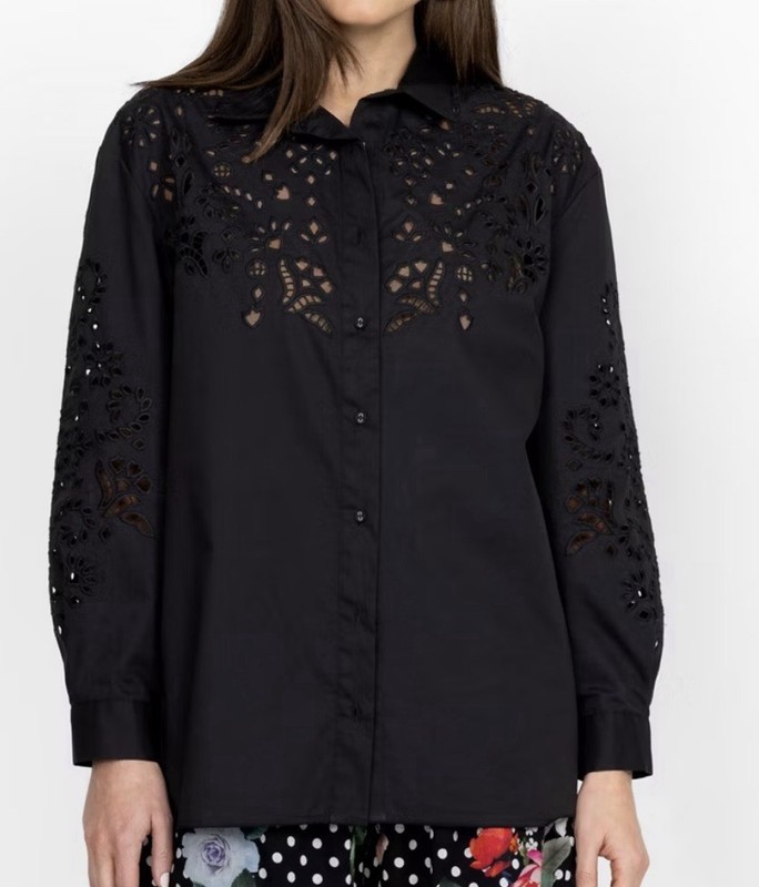 JOHNNY WAS JADE  MARICRUZ Button down Cotton, Black Long Sleeve Shirt XL