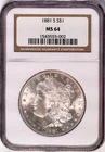 1881-S  MORGAN Silver Dollar, NGC MS-64 Lite Toning