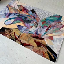 Artist Smadar Levine Original Fiber Art Felted Tapestry Rug - 1994 - LARGE!