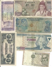 6  Vintage Foreign World Banknotes as in scan/ FREE FAST SHIPPING!