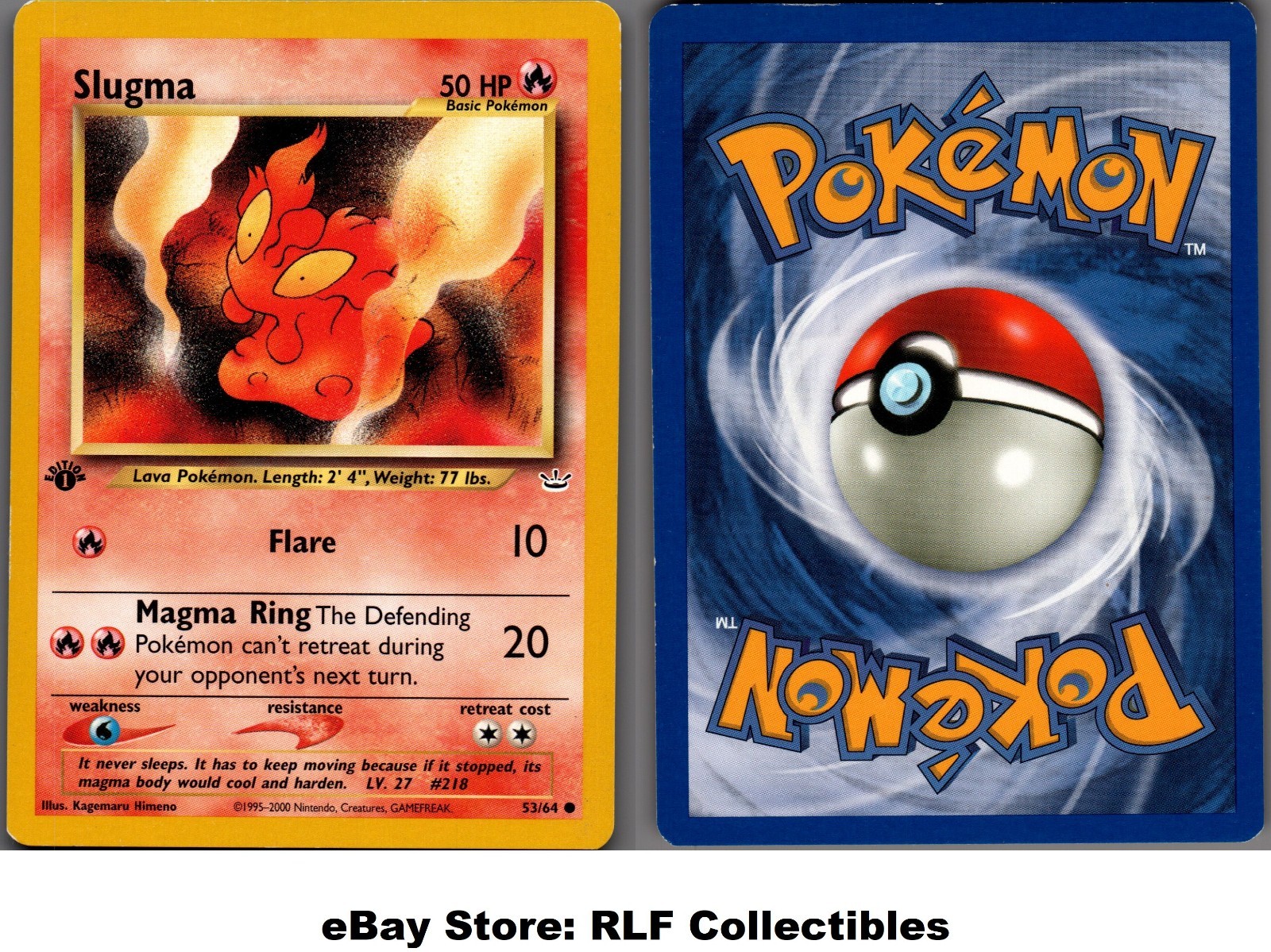 2001 Pokemon, Neo Revelation, #53/64 Slugma, 1st Edition, Common