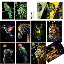 Luminous Scratch Painting Kits A5 Scratch Art Rainbow Paper 8 Sheet Animals