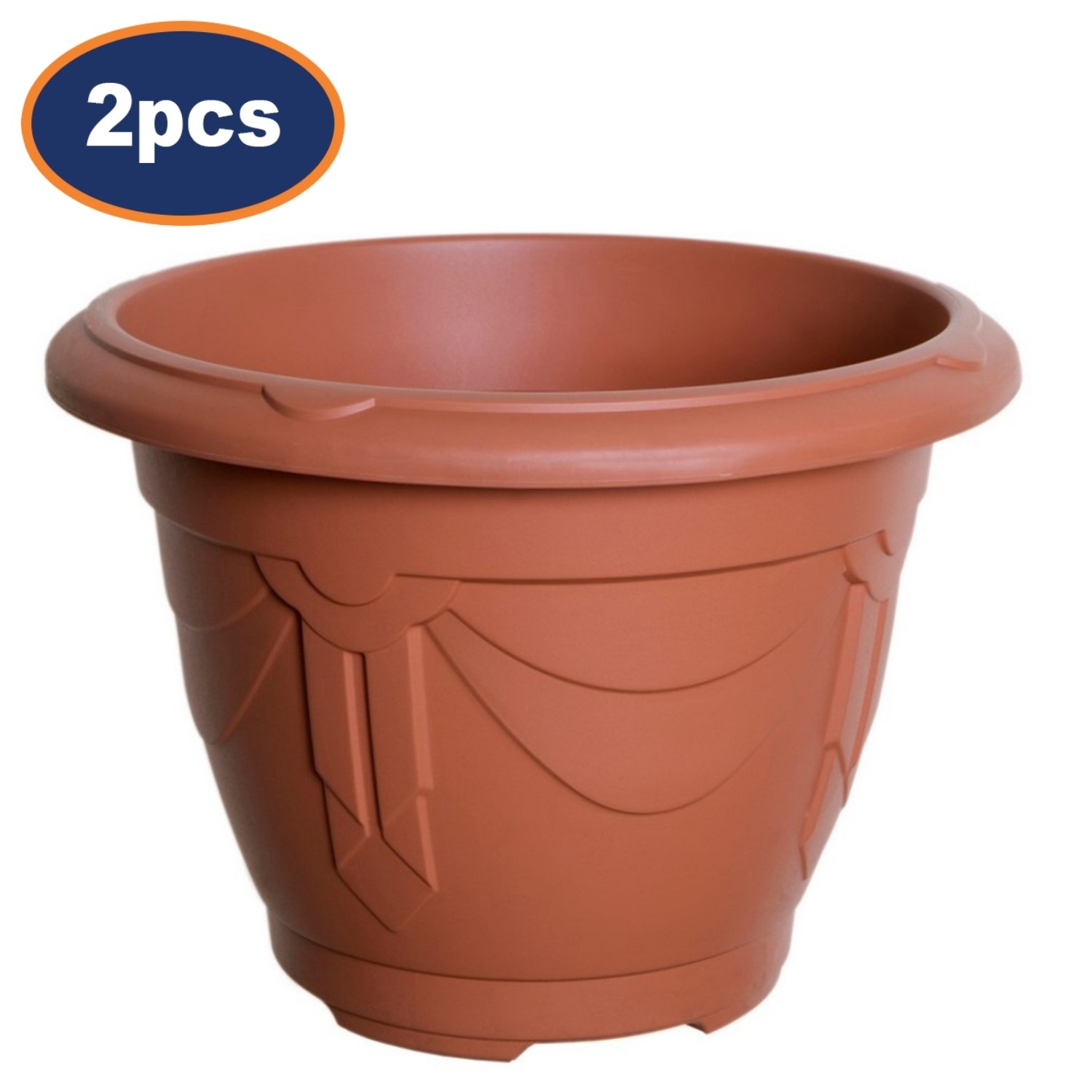 Flower Pot Round Venetian Planter Plastic Terracotta Garden Outdoor 24cm 2Pcs