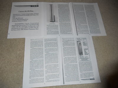 Carver AL-III Plus Review, 5 pgs, 1997, Full Test, Specs, Info, AMAZING Speakers