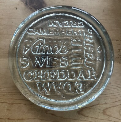 Clear Glass Cheese Varieties 8.5  Round Serve Cutting Board Embossed Mixed Font