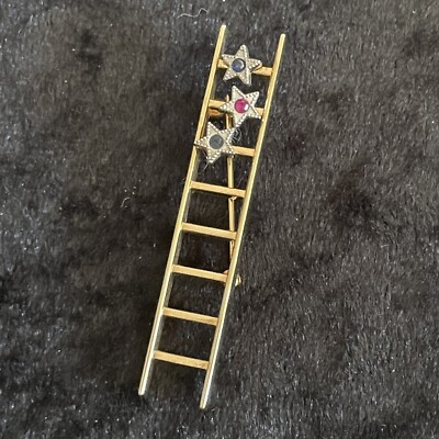 Vintage Mary Kay Success Ladder 3 Stars Recruiter Brooch Gold Tone Rhinestones