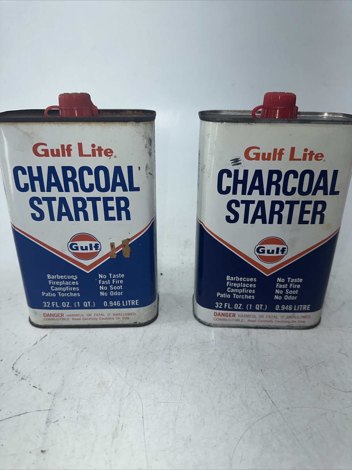 2 Vintage Gulf Lite Charcoal Starter Barbeque BBQ grill lighter fluid