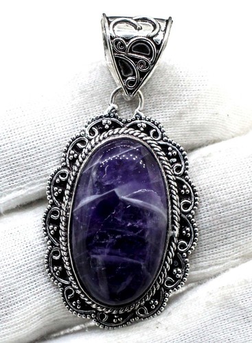 925 Sterling Silber Amethyst Edelstein Handarbeit Schmuck Vintage Anhänger Gr-2 - Bild 2 von 2