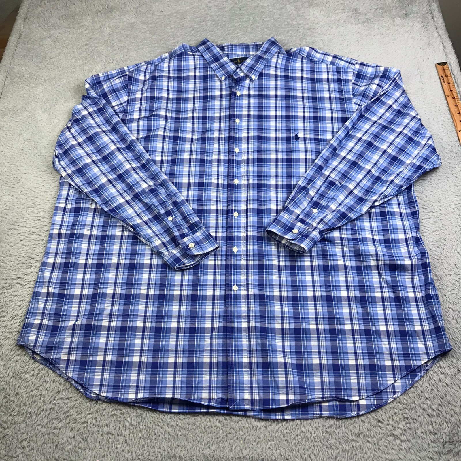 Ralph Lauren Shirt Mens 4XLT Tall Blue Plaid 100% Cotton Navy Pony - Main Image